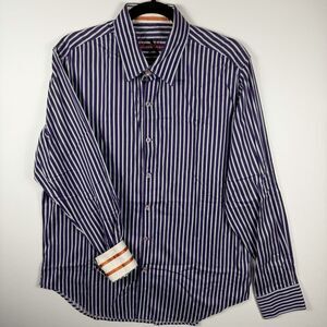 Robert Graham X Shirt Mens L Purple Striped Flip Cuff Tailored Fit Long Sleeve